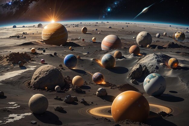 Collage van planeten in het zonnestelsel
