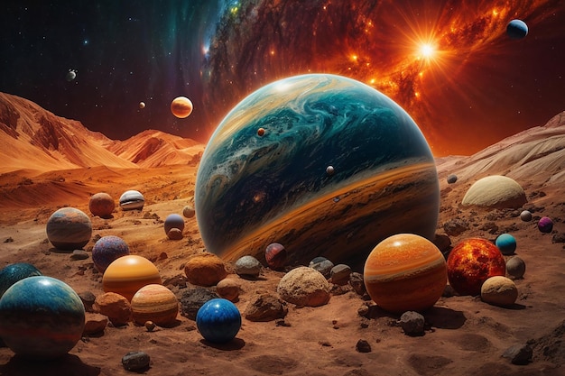 Collage van planeten in het zonnestelsel