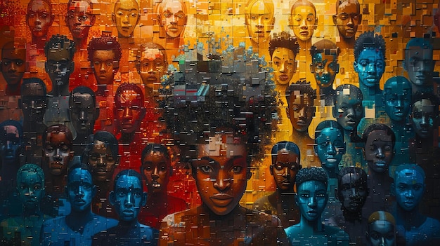 Collage van portretten van mensen uit verschillende culturen Meerkleurige achtergrond
