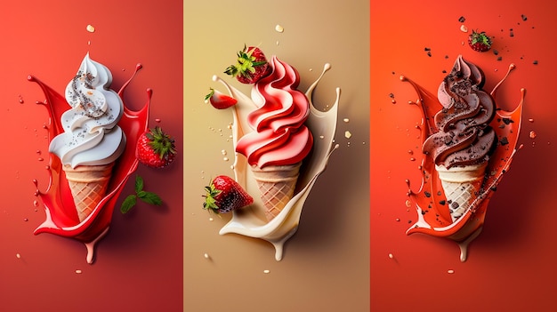 Foto collage van verschillende chocoladecreme op een lichtroze achtergrond
