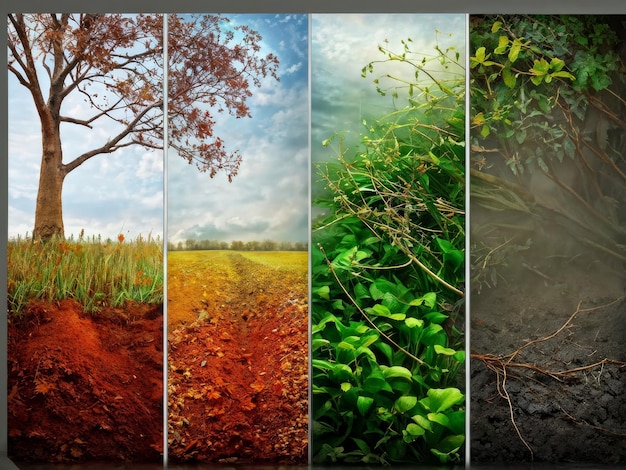 Foto collage van vier bomen in het veld collage van four trees in the field