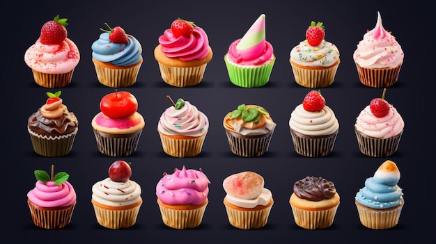 collage of various cupcakesm sticker set colorGenerative AI