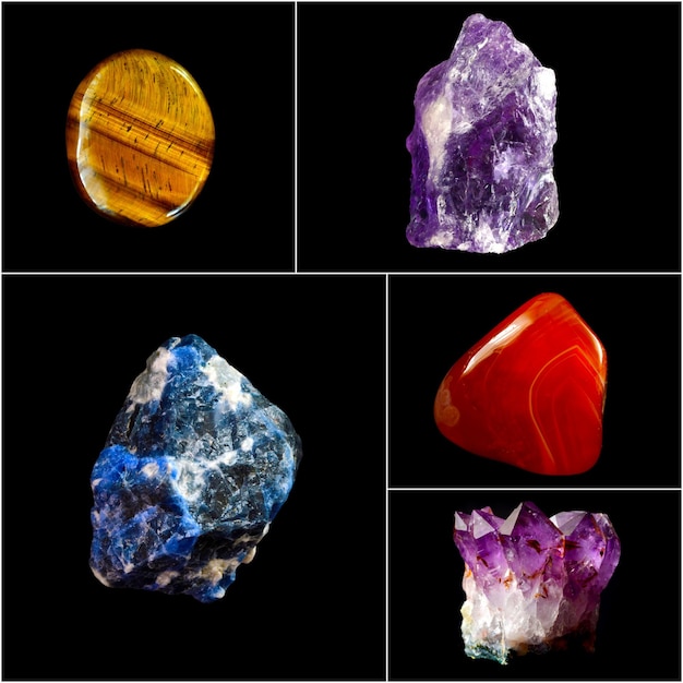 Photo collage of various mineral rocks and stones