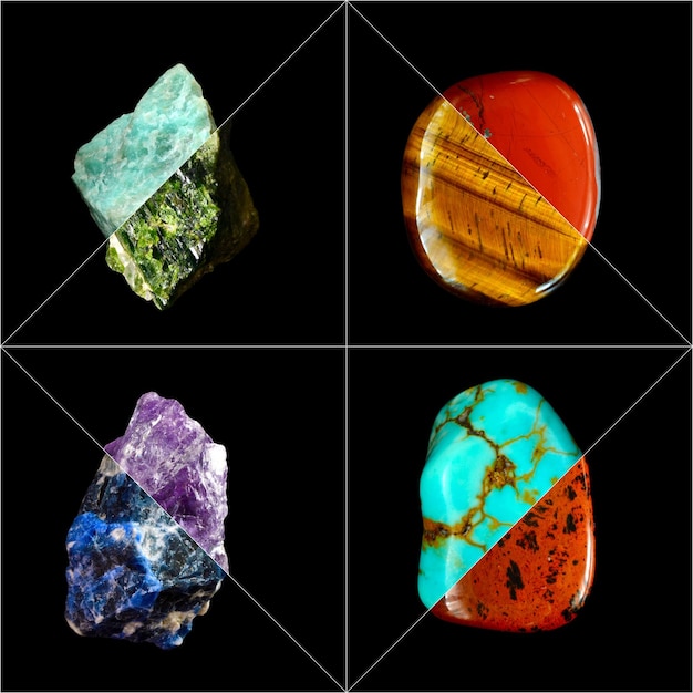 Collage of various mineral rocks and stones