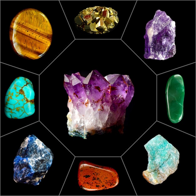 Collage of various mineral rocks and stones