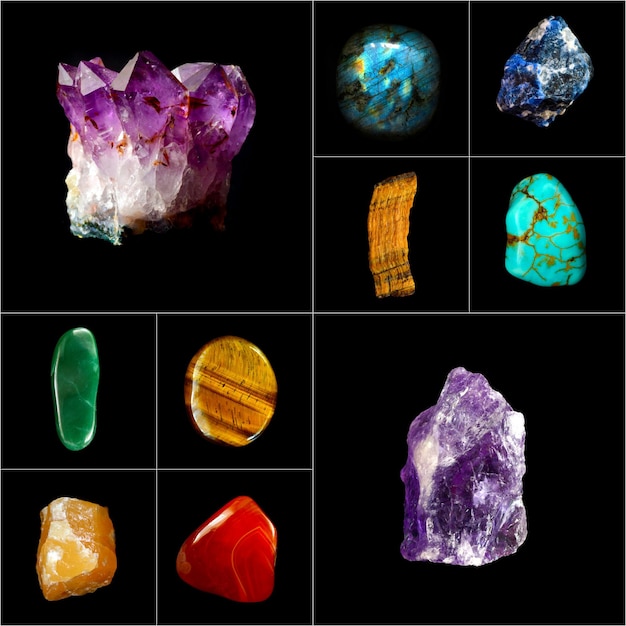 Photo collage of various mineral rocks and stones