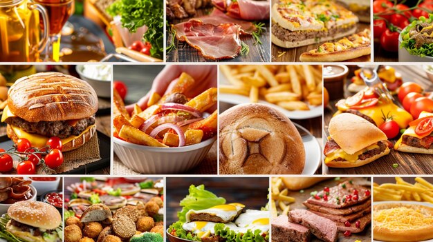 Collage of various typical Americans food products generative ai