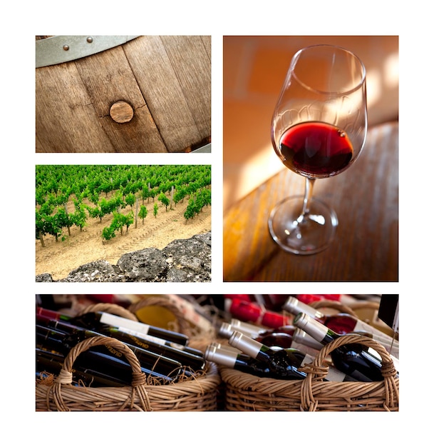 Photo collage of various winery elements