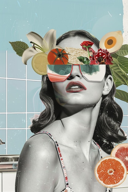 Collage vintage kitchen collage and woman illustration mixed media art collage