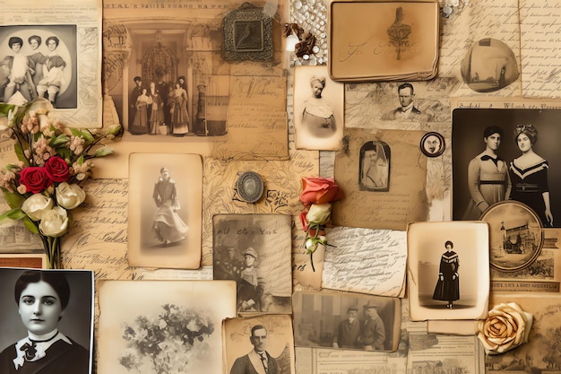 Photo collage of vintage photos background crafting scrapbooking design seamless pattern for junk old