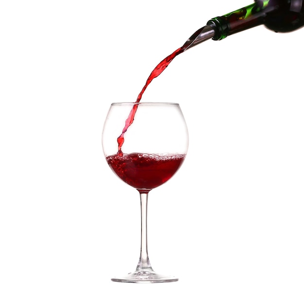 Collage Wine collection - Splashing red wine in a glass. Isolated on white background and pourer