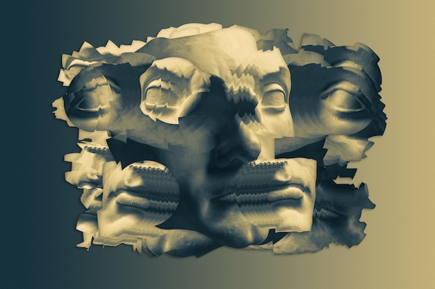 collage with antique sculpture of human face in surreal style modern creative concept image with ancient statue head zine culture contemporary art poster funky punk minimalism unusual design