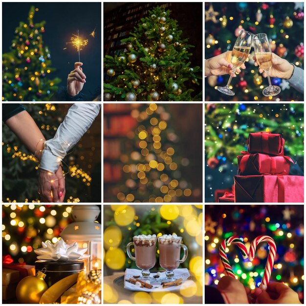 Collage with beautiful Christmas photos. Selective focus.