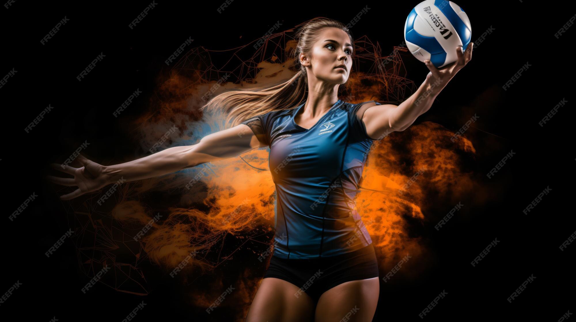 Premium Photo Collage with image of female volleyball player playing