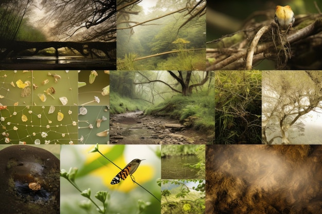 写真 自然の画像と生成 ai で作成されたテキスト オーバーレイを使用したコラージュ