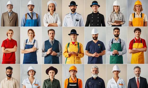 Foto collage con persone in uniforme di diverse professioni