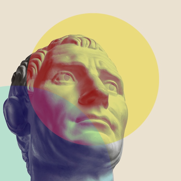 Коллаж из гипса античная скульптура человеческого лица Плакат современного искусства Фанки панк минимализм