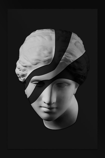 collage with plaster antique sculpture of human face in a pop art style. creative concept image with ancient statue head in black and white. zine culture. contemporary art style poster. venus bust.