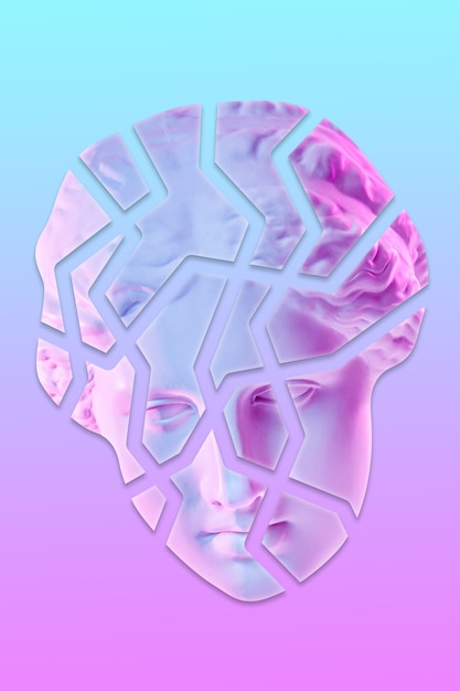 Collage with plaster antique sculpture of human face in a pop\
art style. modern creative concept image with ancient statue head.\
zine culture. contemporary art poster. funky minimalism. retro\
design.