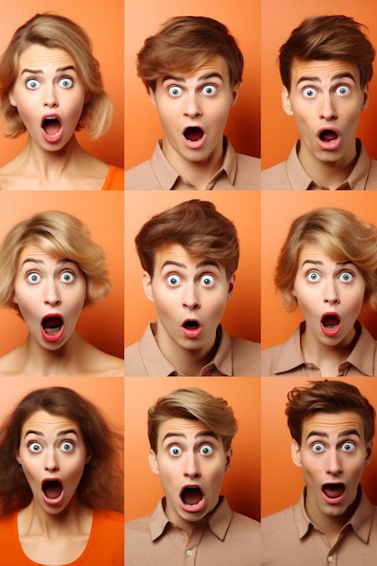 a collage of a woman making a surprised face