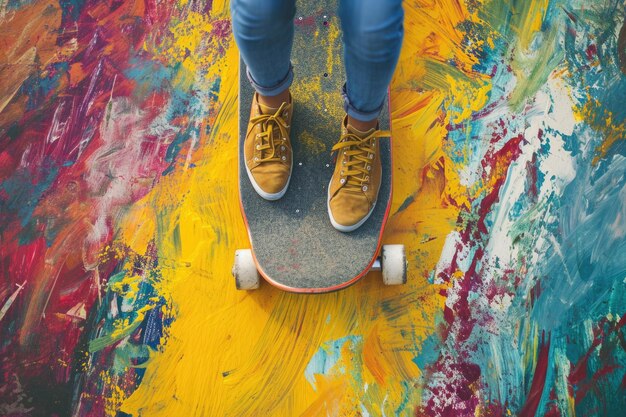 Collage of womans legs wearing new shoes riding skateboard