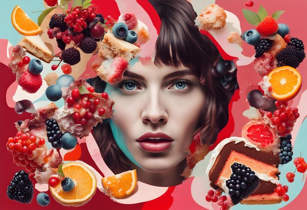 Photo collage of women portraits with berries