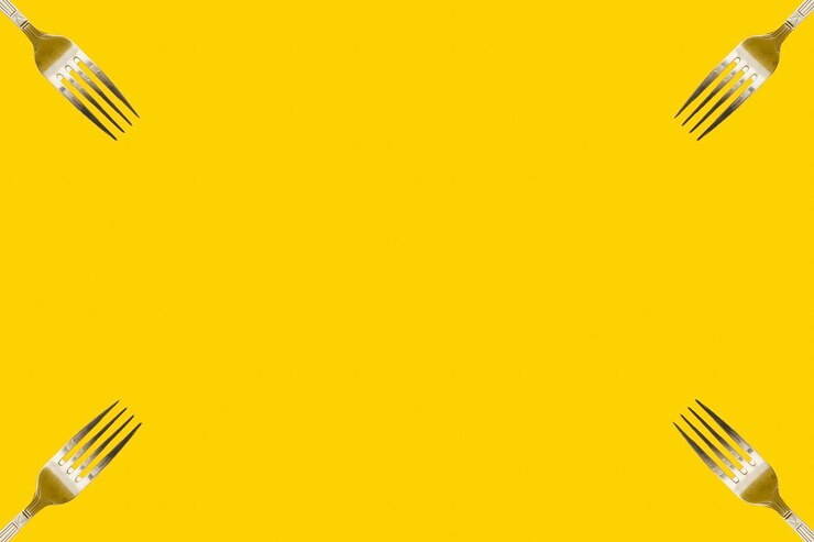 A collage of yellow colored forks