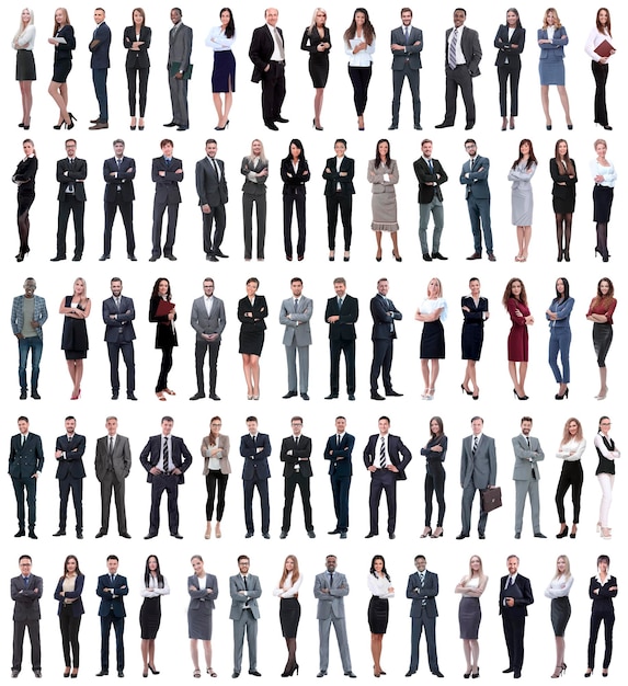 Collage of young business people standing in a row