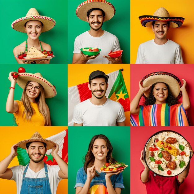 Photo collage of young people with mexican flag