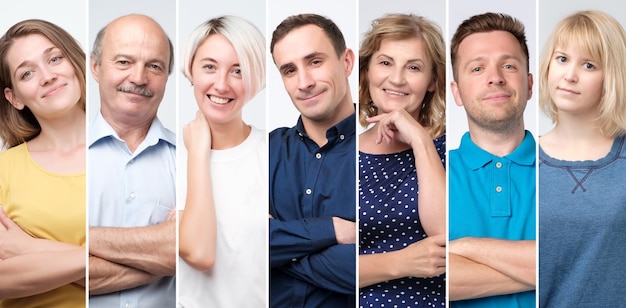 Collage of young and senior people smiling confident at camera Studio shot
