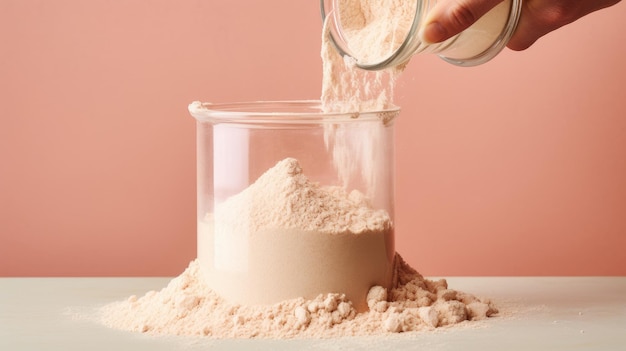 Collagen powder in a glass Additional protein intake Concept of natural beauty and health