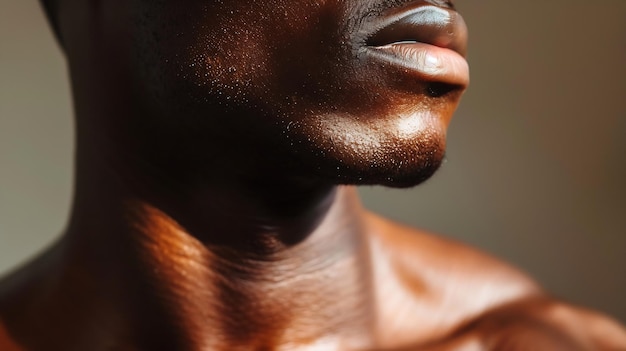Photo collarbones detailed texture of human skin close up shot of young africanamerican ma generative ai
