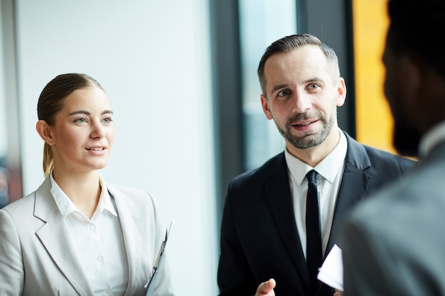 Colleagues during conversation