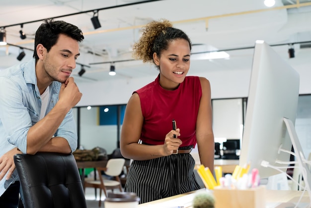 Colleagues discuss conclusions in modern office