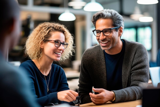 Photo colleagues enjoying a cheerful office interaction