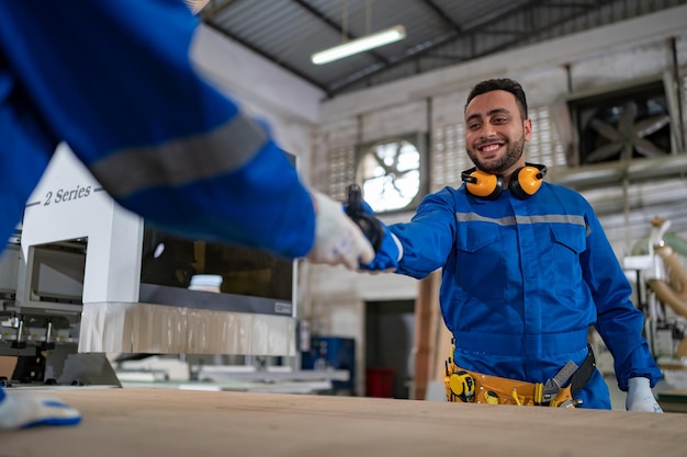 Colleagues working at furniture factory