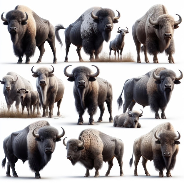 Foto collectie buffels op een witte achtergrond