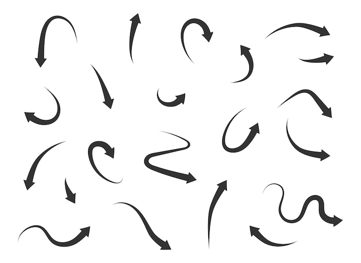 Foto collectie pijlen vector achtergrond zwarte en witte symbolen verschillende pijl icoon set cirkel omhoog krullende rechte en gedraaide ontwerp elementen