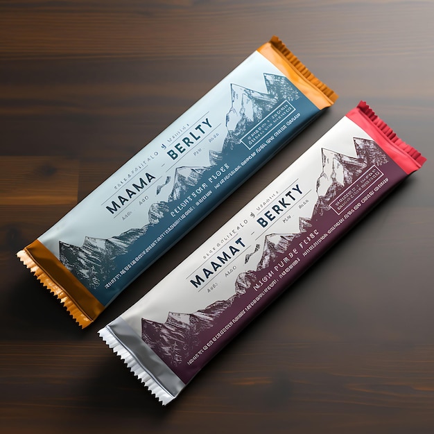 Foto collectie van energy bar wrapper mockup outdoor adventure theme mountain r creatieve ontwerpideeën