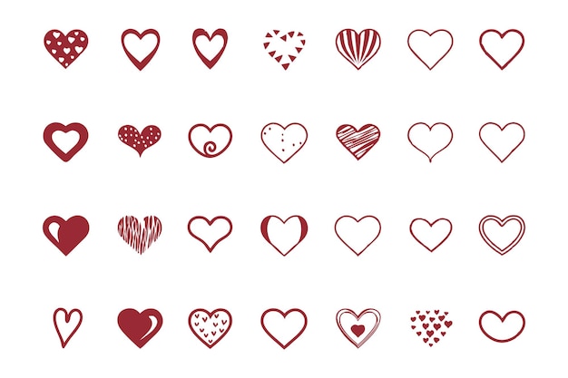 Collectie van geïllustreerde hart iconen