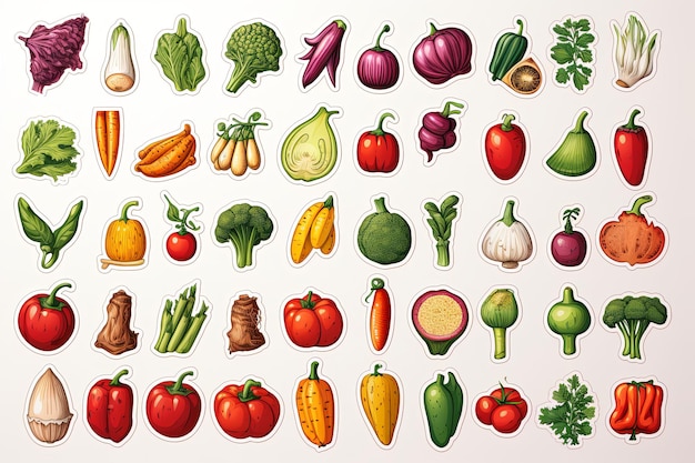 Collectie van met de hand getekende gezonde voedingsplakkers Clipart Set illustratie Doodle