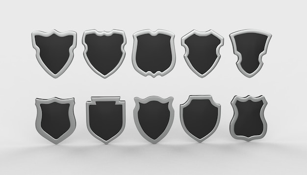 Collectie van verschillende schildbadges met metalen randen