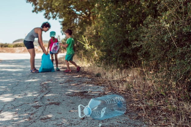 Collecting garbage on the park