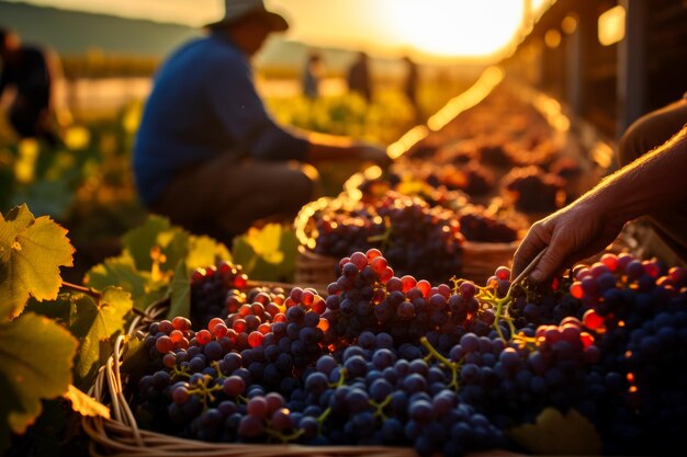 Photo collecting grapes evening light