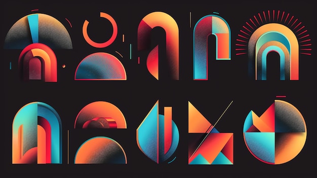 10 つの抽象的な幾何学的形状のコレクション 80 年代のレトロ・メンフィス・ミラノ・スタイル