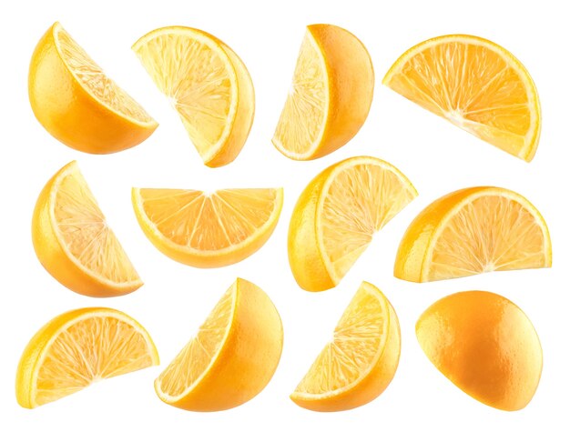 Collection of 12 isolated lemon slices