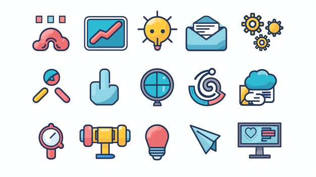 A collection of 16 colorful and playful icons perfect for web design presentations or any other creative project