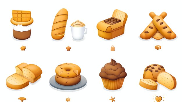 Photo a collection of 3d rendered bakery and pastry icons