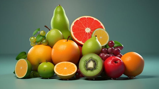 A collection of 3D rendering fruits