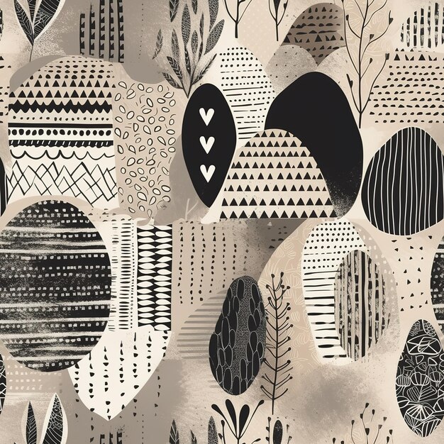 A collection of abstract patterns with a black and white design.